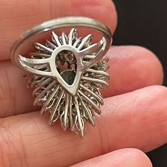 Genuine Colombian emerald and diamond platinum ring. Size 6. Vintage. - Picture 6 of 9